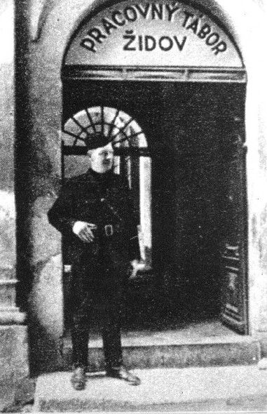 Hlinka Guardsmen at the gate of a Slovak Labour camp